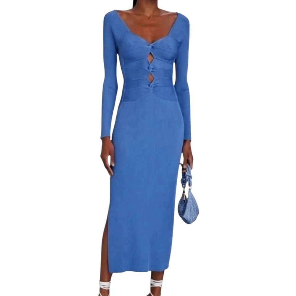 Women's Cult Gaia Blue Dress Melissa Cutout Midi Dress Bodycon Long Sleeve Small